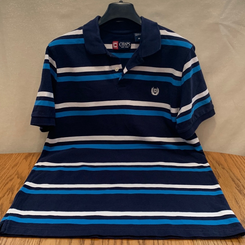 Chaps Blue Striped Polo Shirt Size M